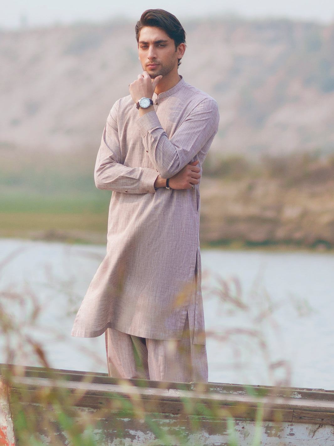 Beige Cut & Sew Kameez Shalwar - AL-KS-3508