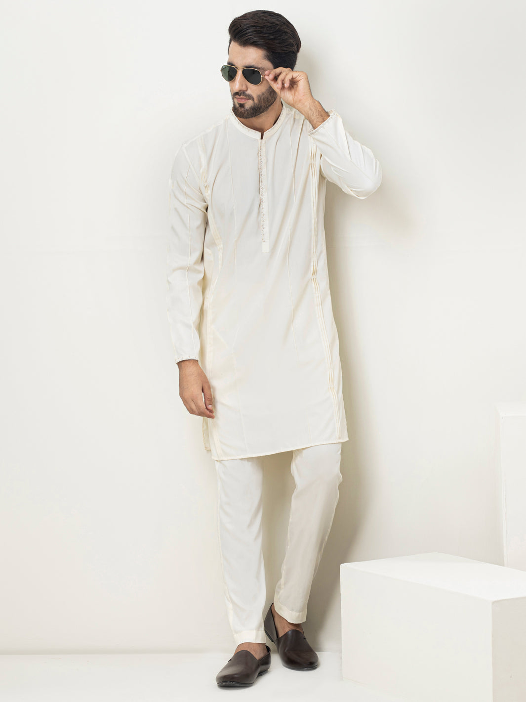 Cream Blended Kurta Trouser - AL-KT-2919