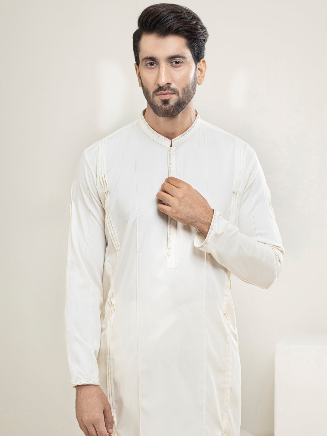 Cream Blended Kurta Trouser - AL-KT-2919
