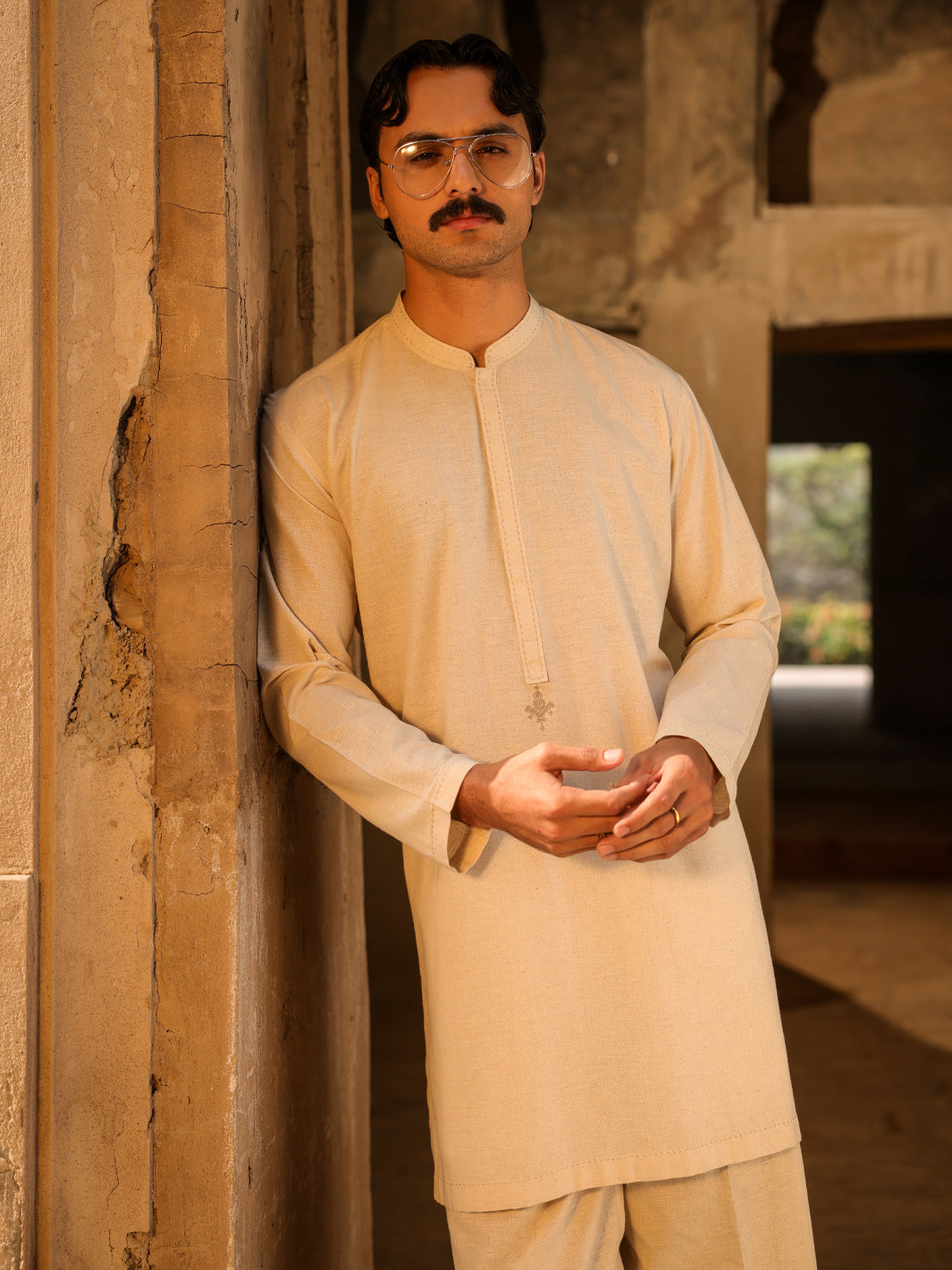 Cream Semi-Formal Kurta Trousers - AL-KT-3323A