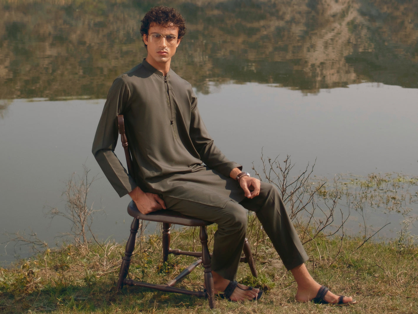 Green Semi-Formal Kurta Trousers - AL-KT-3402A