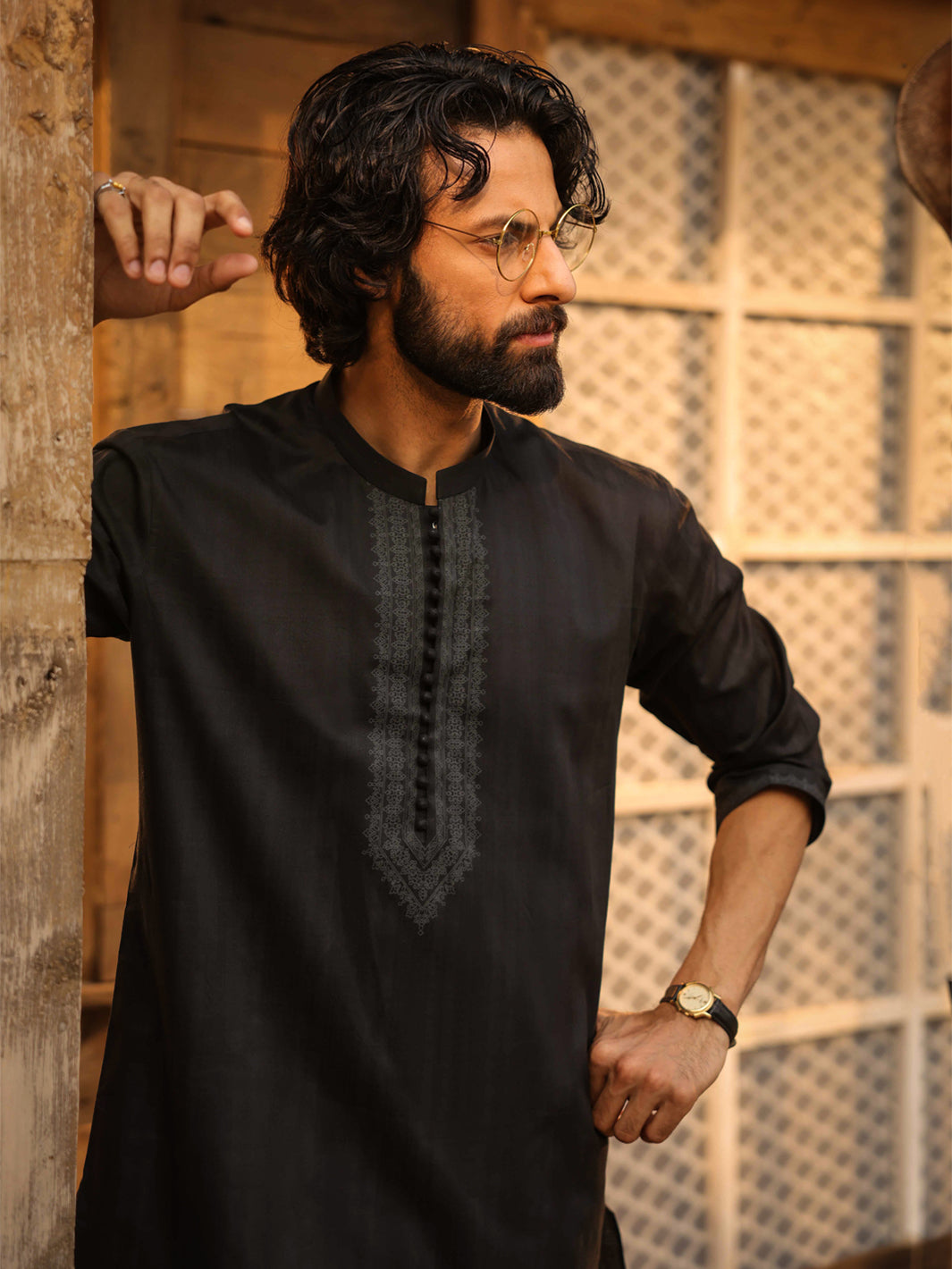 Black Cotton Screen Printed Kurta Trouser - AL-KT-3407