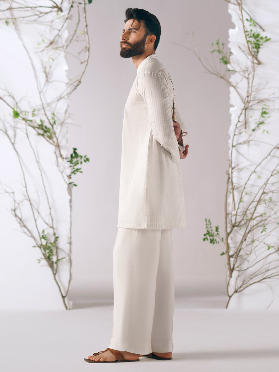 White Cotton Plain Kurta Trousers - AL-KT-3412