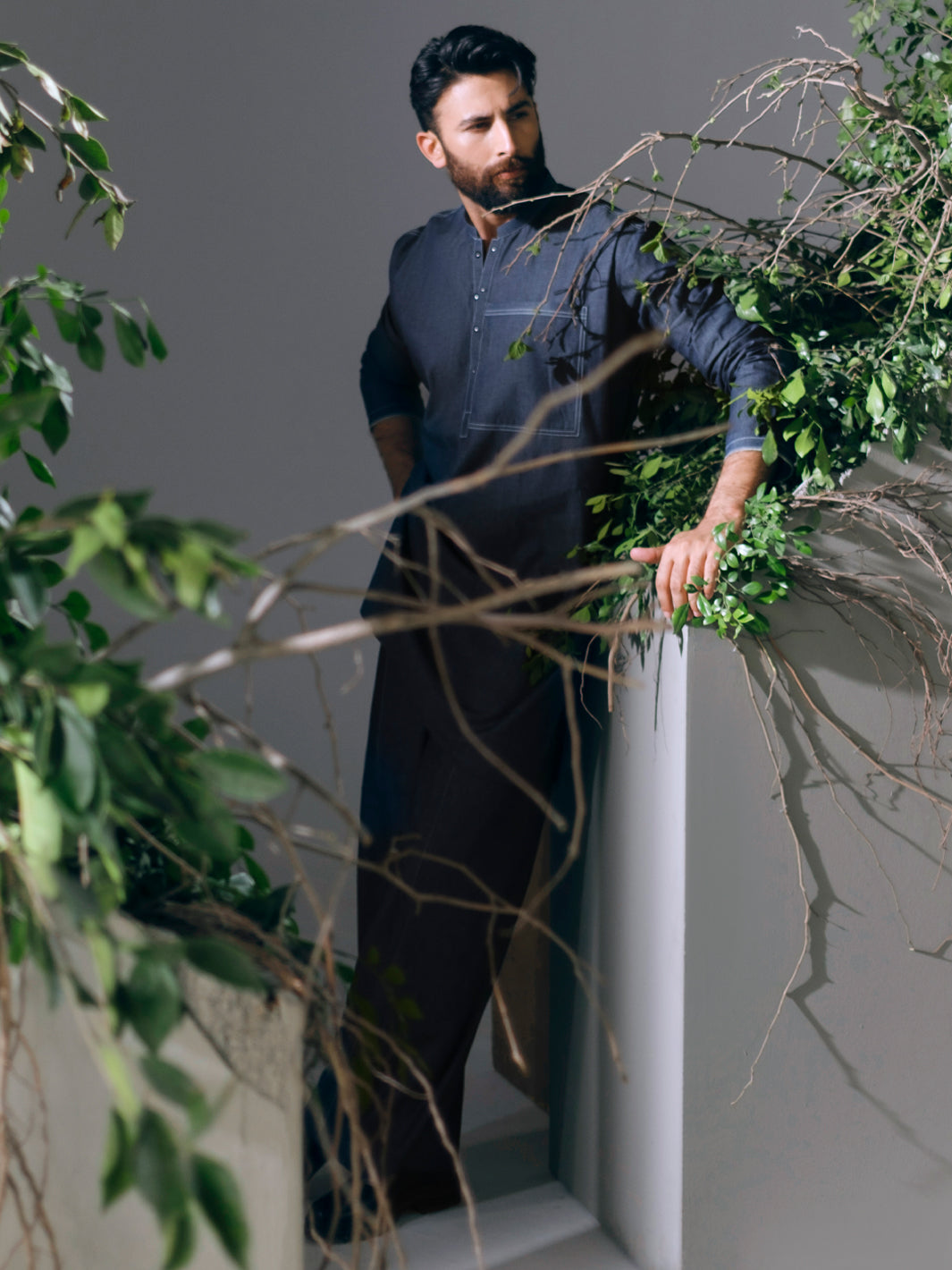 Blue Cotton Cut & Sew Kurta Trousers - AL-KT-3420