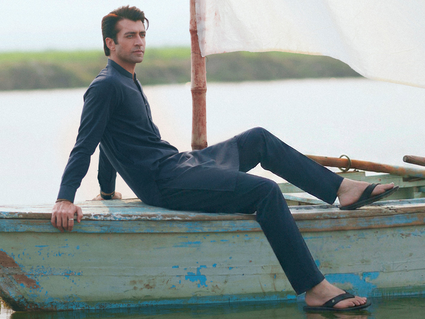 Dark Blue Cut & Sew Kurta Trousers - AL-KT-3505