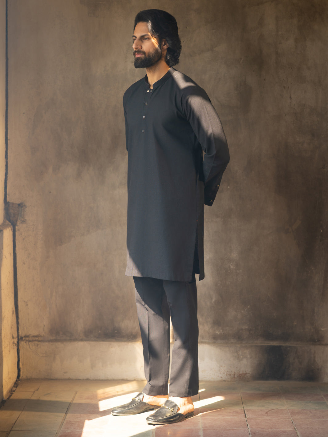 Black Cut & Sew Kurta Trousers - AL-KT-3506