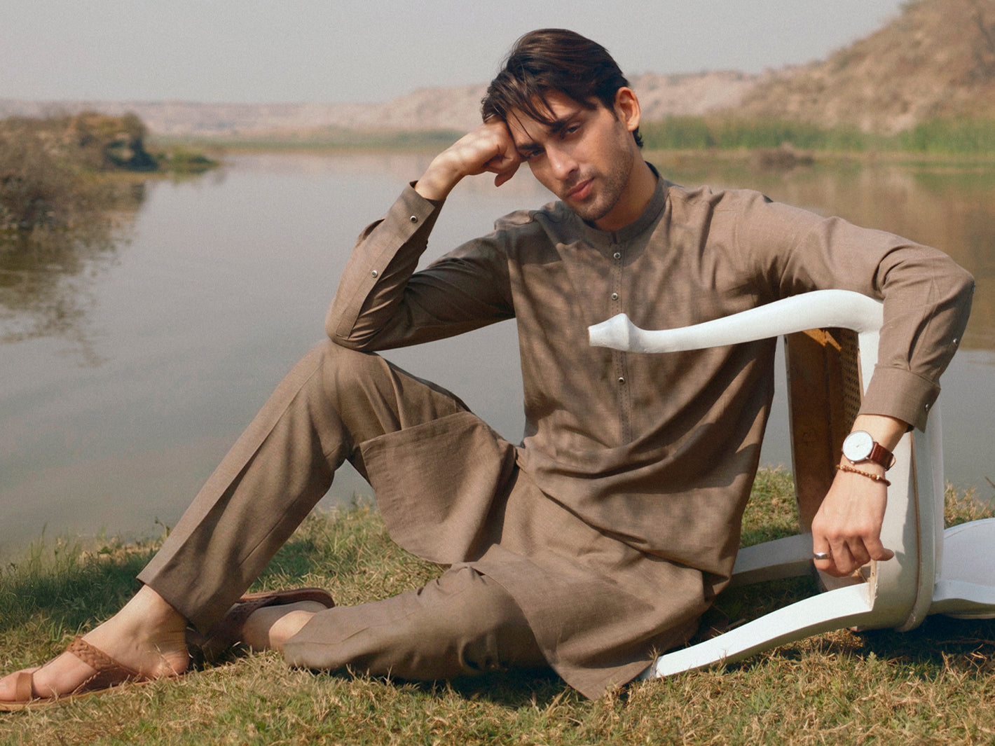 Olive Green Cut & Sew Kurta Trousers - AL-KT-3509