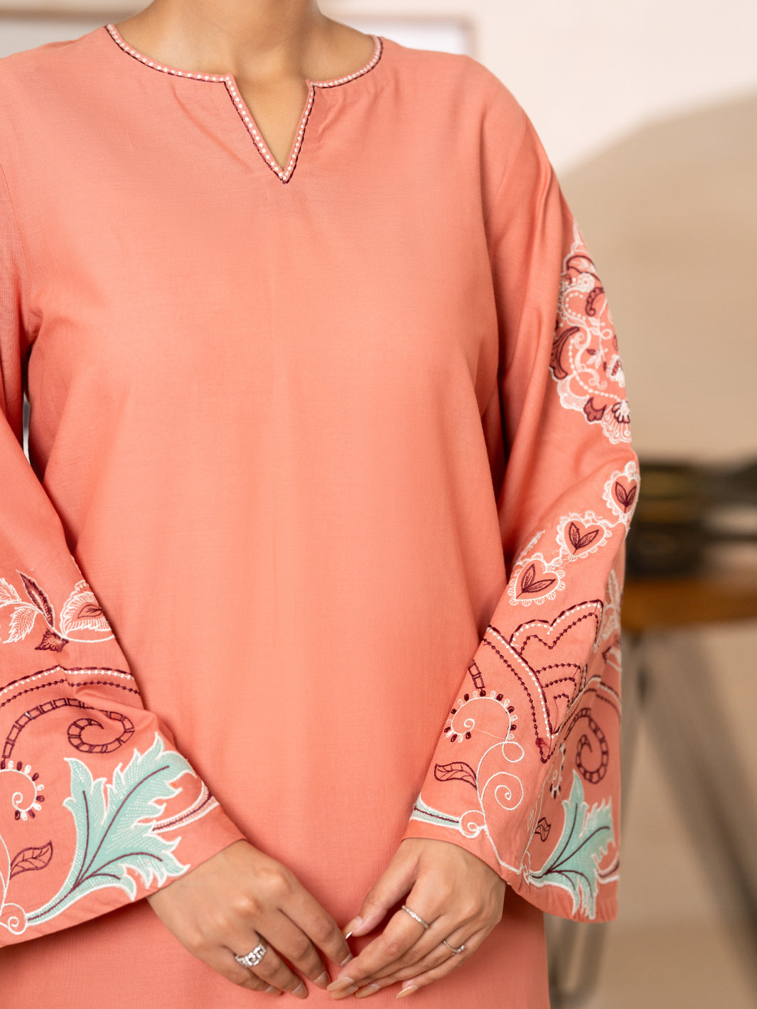Peach Lawn Dyed Kurti - AL-LK-1177