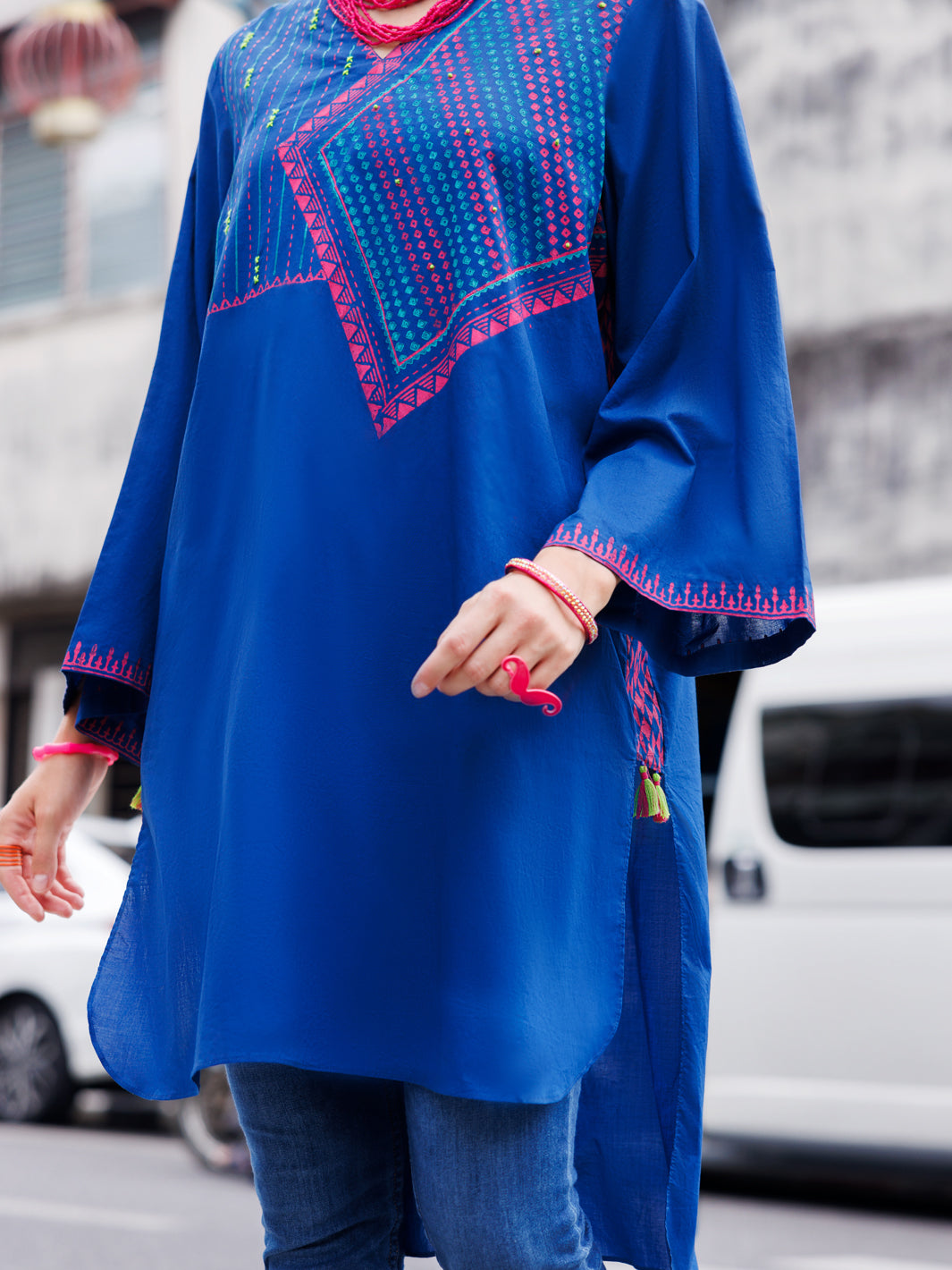 Blue Dyed Lawn Tunic - AL-LK-954 - Almirah Online