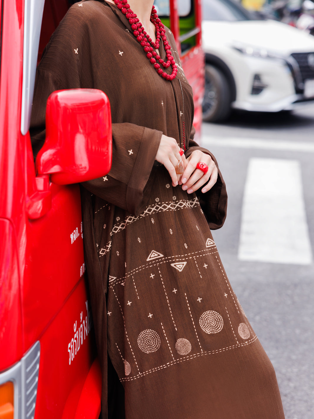 Dark Brown Dobby Cotton Tunic - AL-LK-957 - Almirah Online