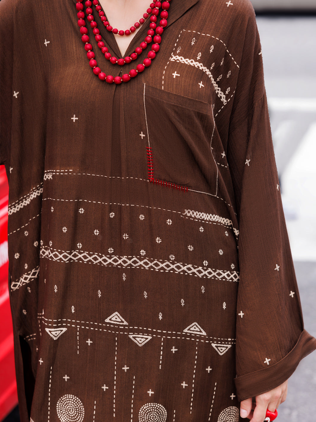 Dark Brown Dobby Cotton Tunic - AL-LK-957 - Almirah Online