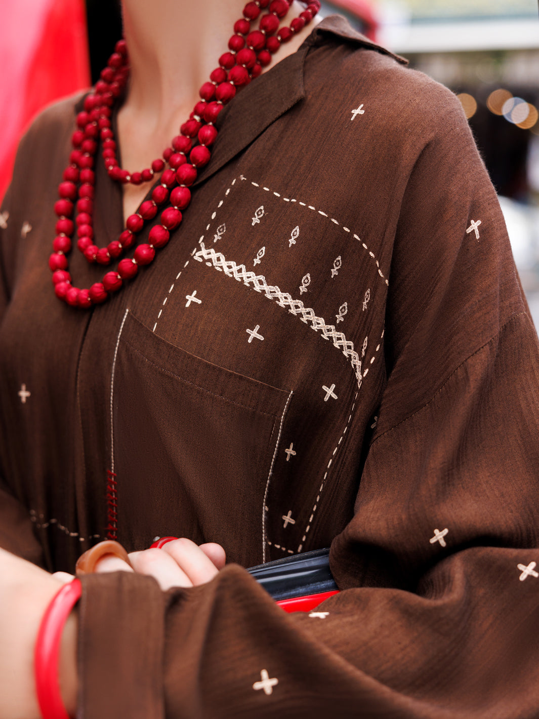 Dark Brown Dobby Cotton Tunic - AL-LK-957 - Almirah Online