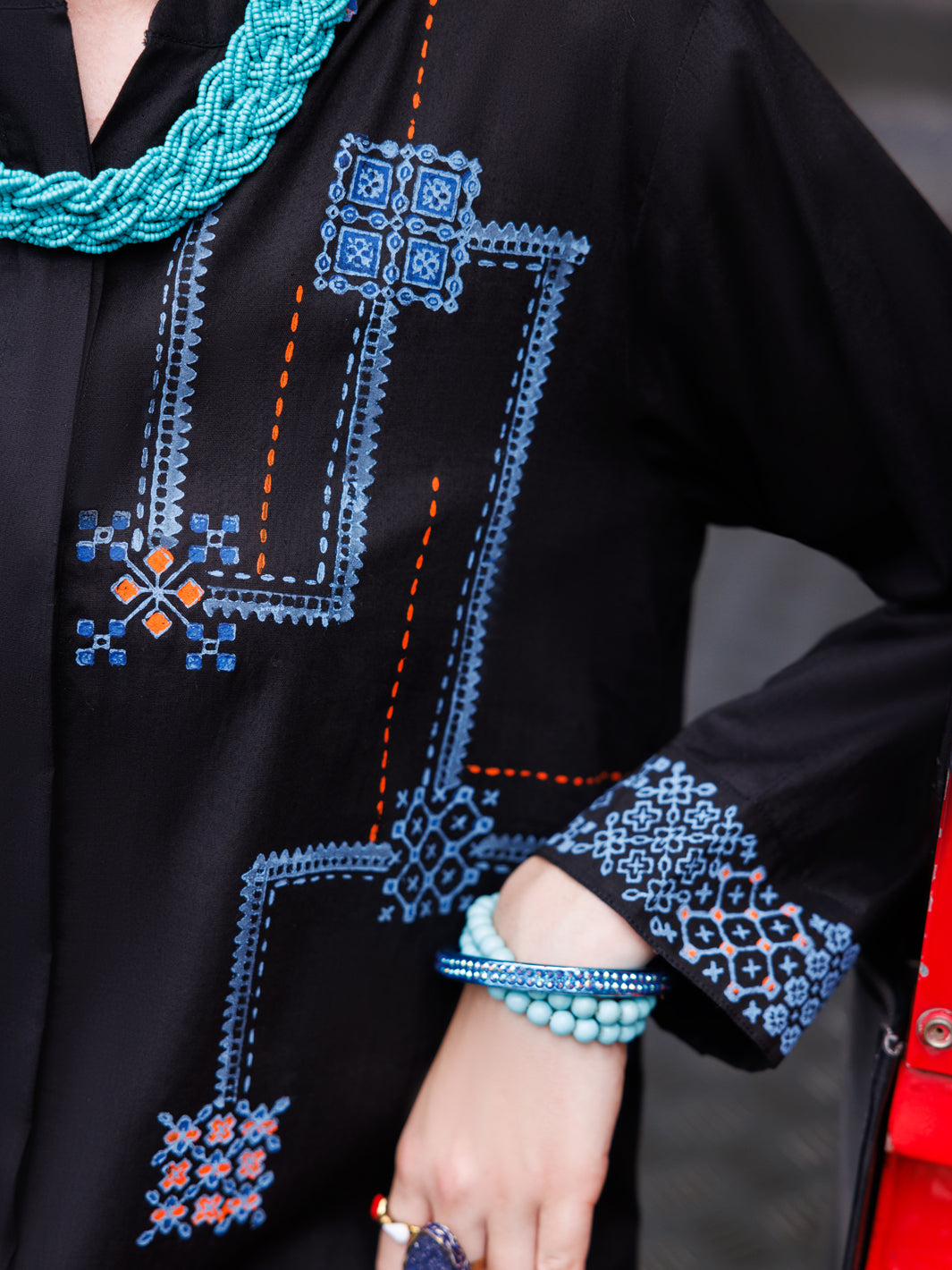 Black Dobby Cotton Tunic - AL-LK-958 - Almirah Online