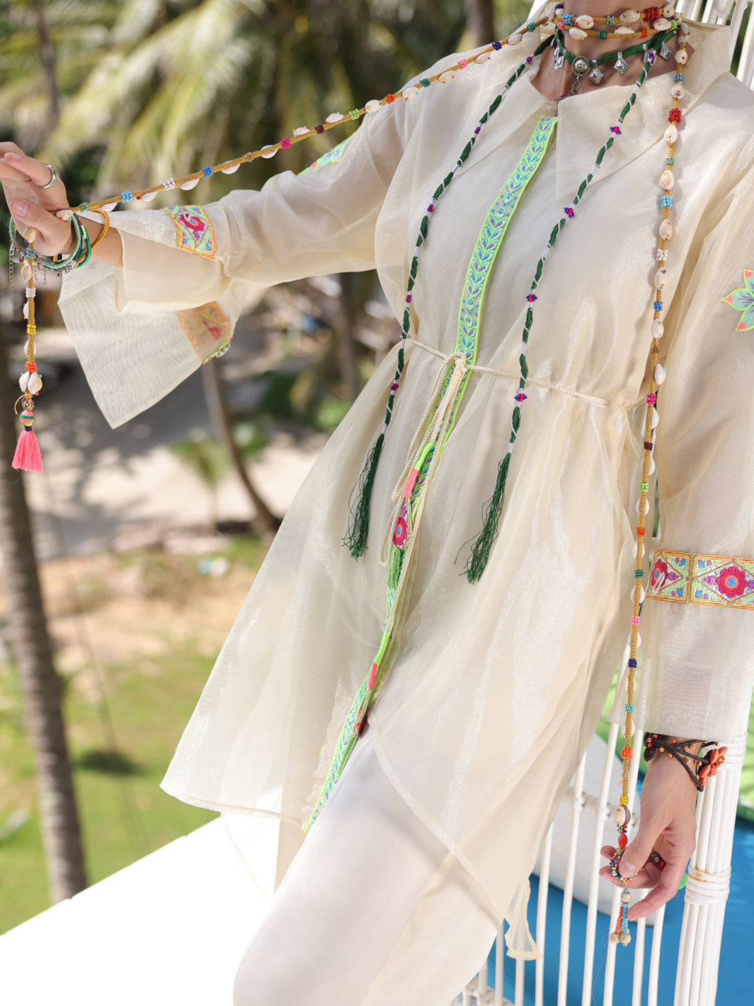 Off White Shimmer Net Tunic - AL-LK-961 - Almirah Online