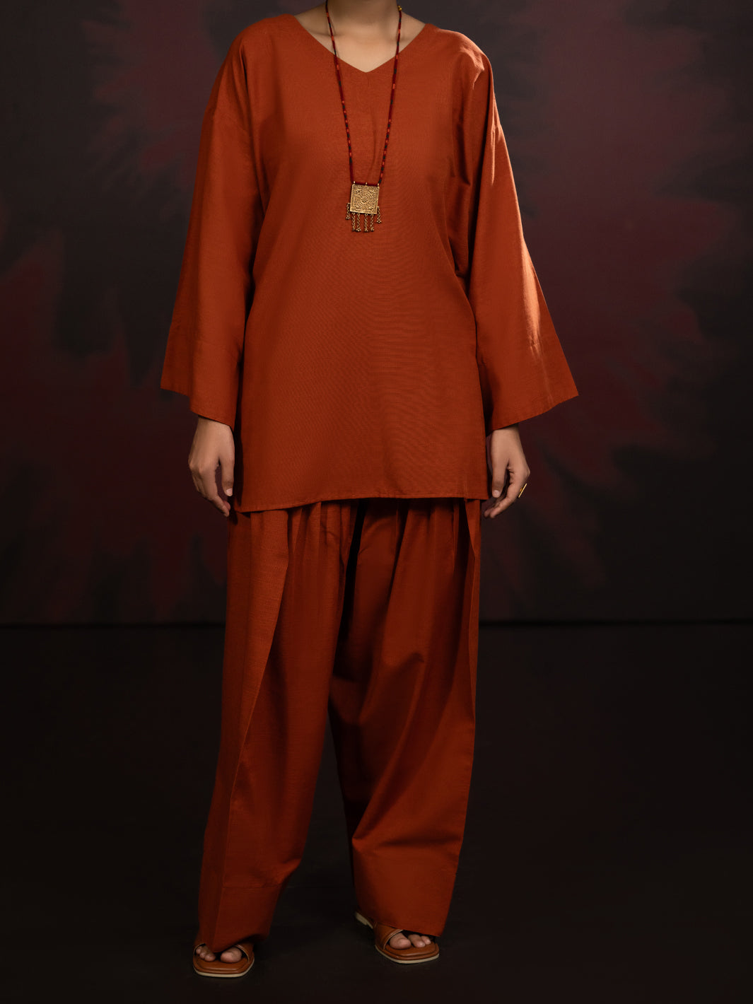 Rust Light Slub Khaddar 2Pc Stitched - AL-2PS-LKS-1087
