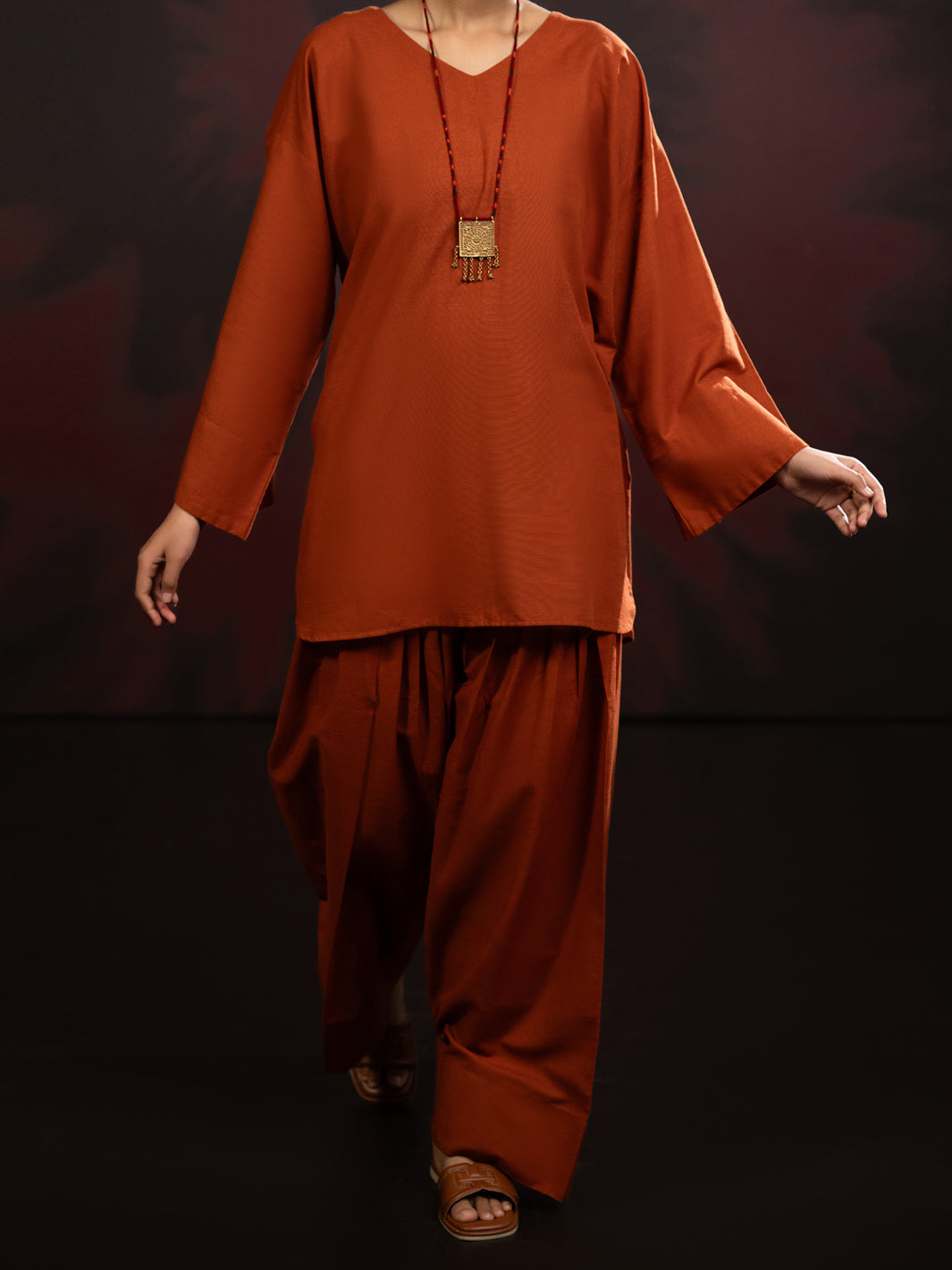 Rust Light Slub Khaddar 2Pc Stitched - AL-2PS-LKS-1087