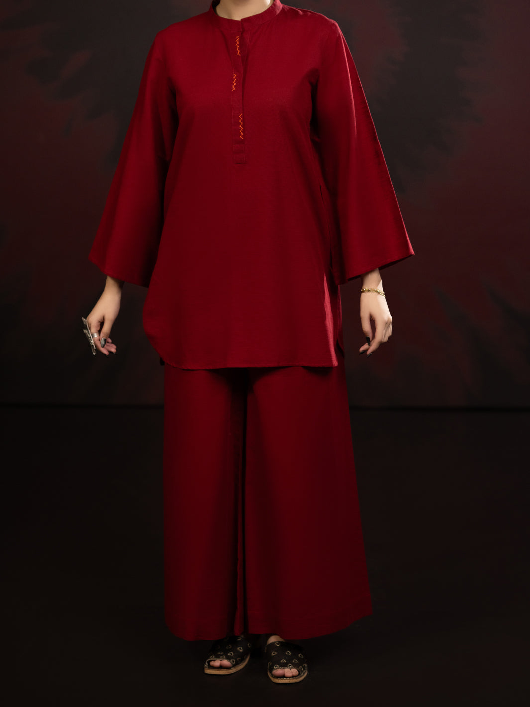 Red Light Slub Khaddar 2Pc Stitched - AL-2PS-LKS-1088