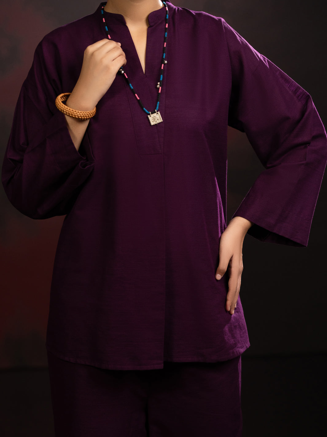 Purple Light Slub Khaddar 2Pc Stitched - AL-2PS-LKS-1089
