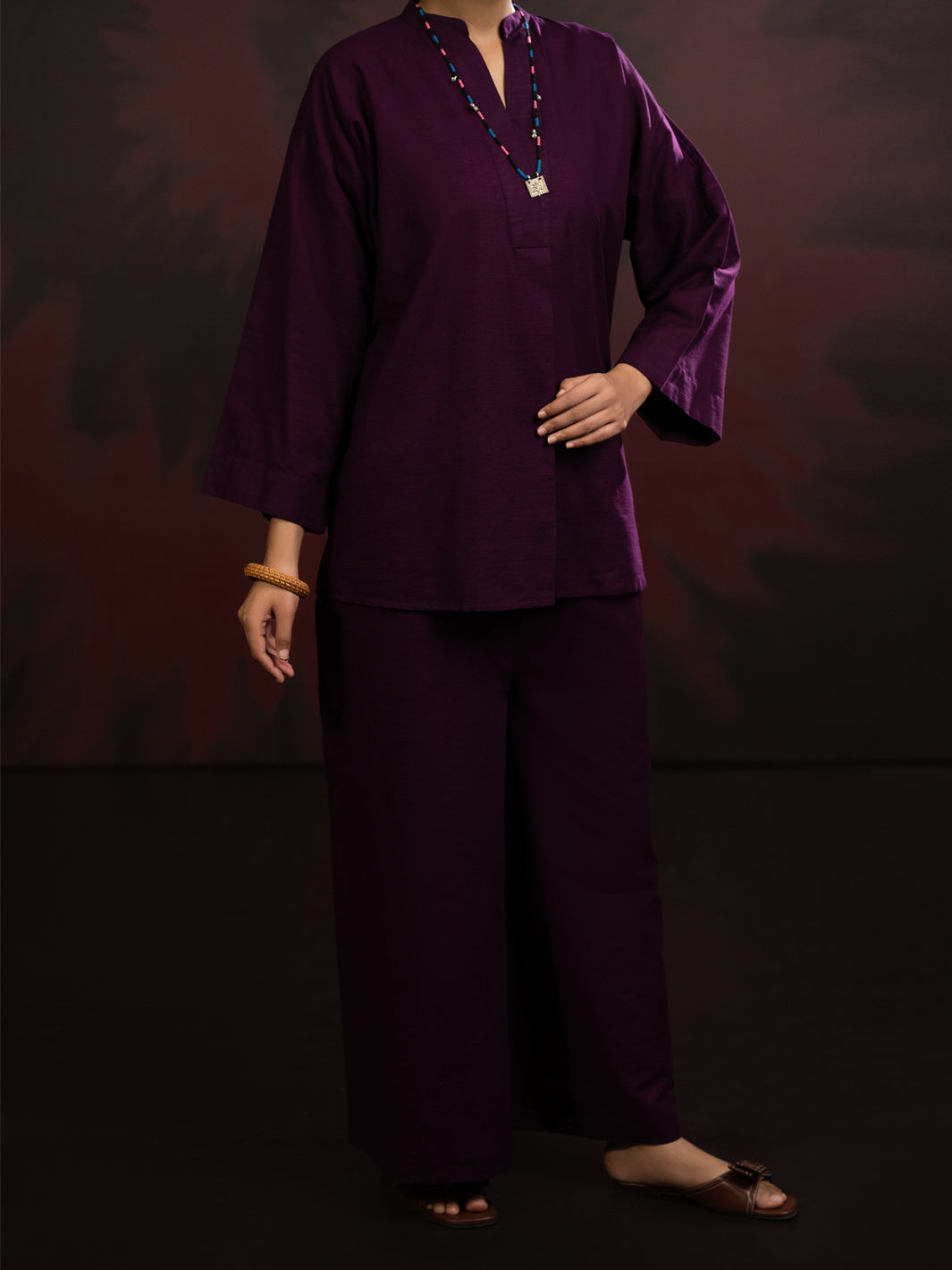 Purple Light Slub Khaddar 2Pc Stitched - AL-2PS-LKS-1089