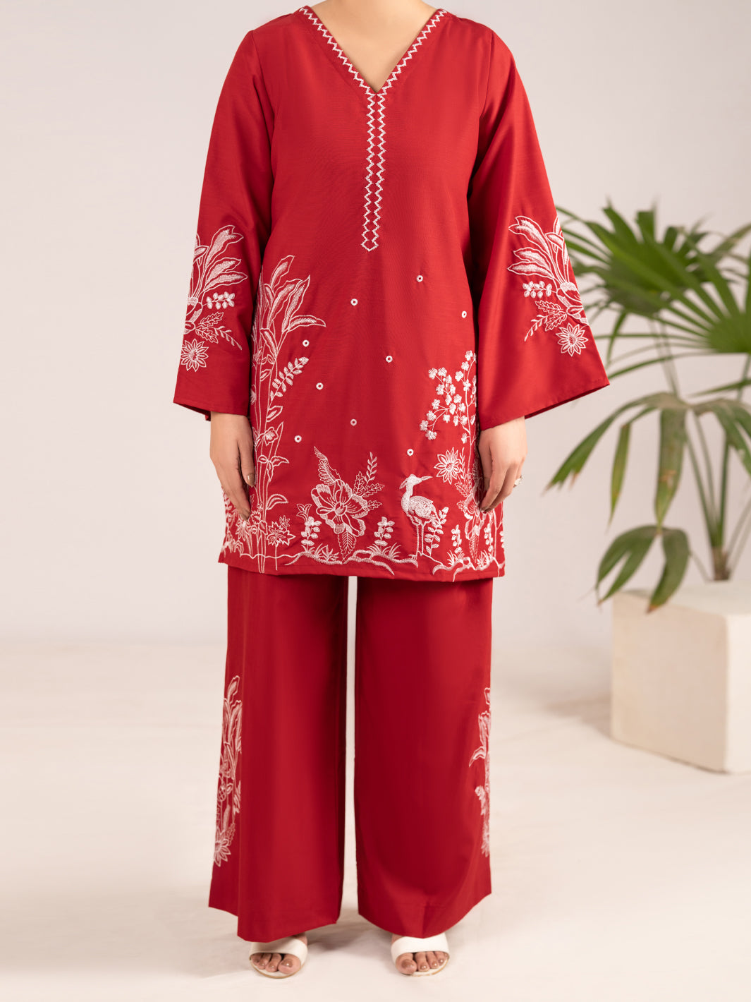 Red Crosshatch 2Pc Stitched - AL-2PS-LKS-1099