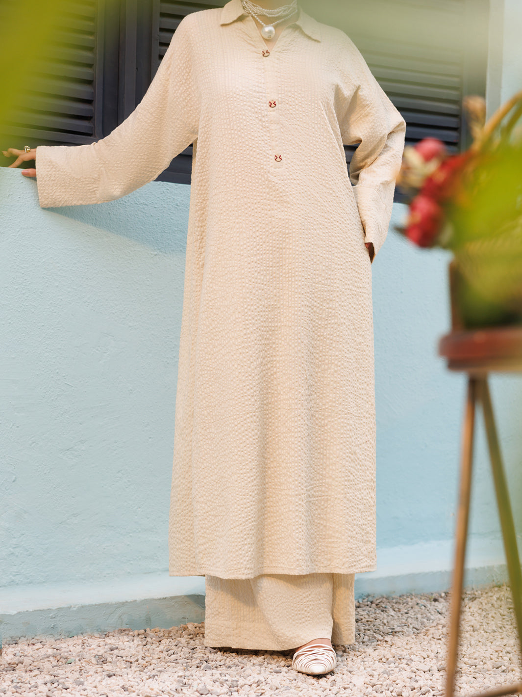 Beige Seersucker 2Pc Stitched - AL-2PS-LKS-1125