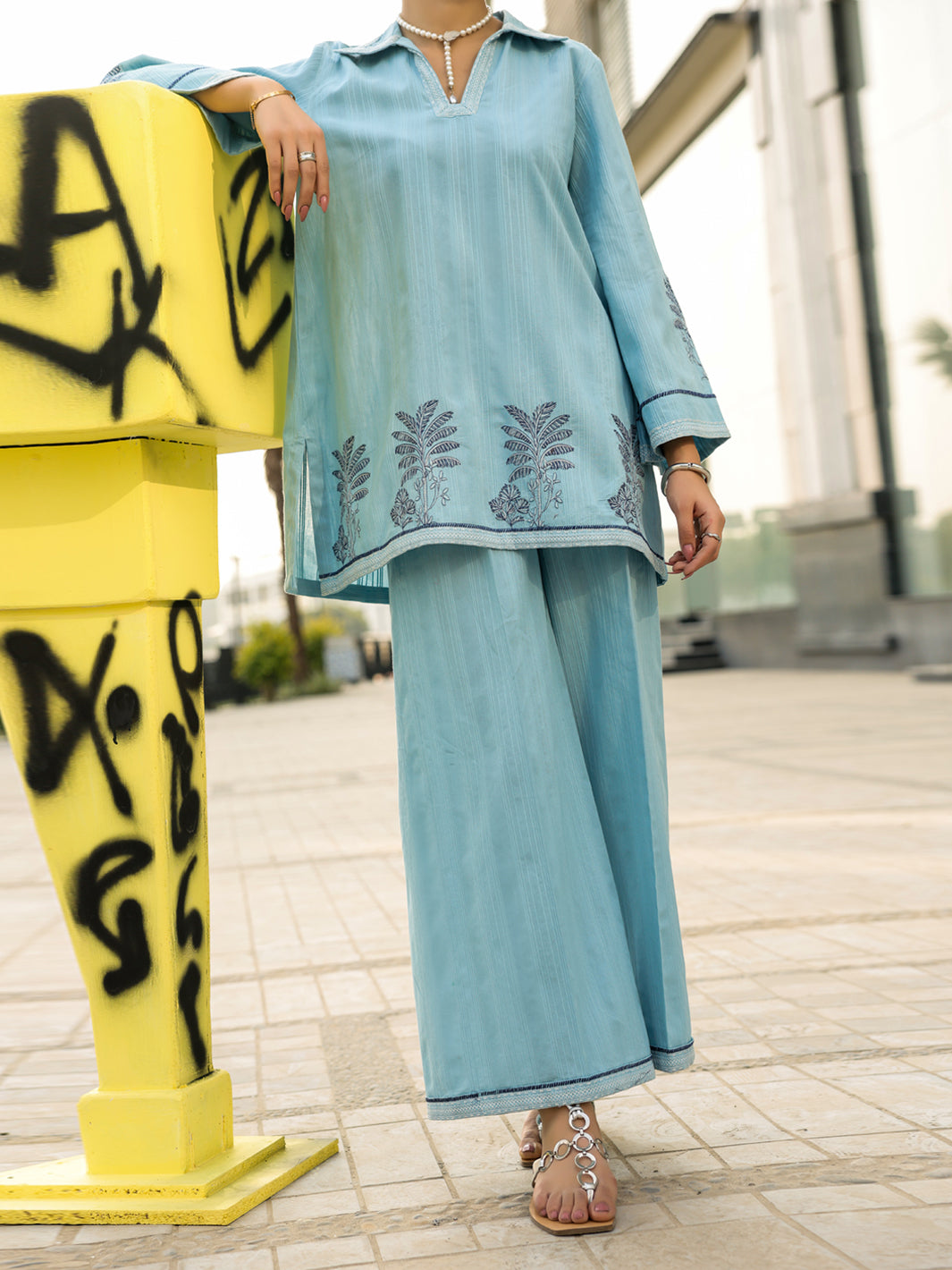 Grey Cotton Dobby Stitched 2Pc - AL-2PS-LKS-1142