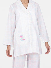 White Cotton 2 Piece Stitched Nightwear - AL-LKS-NW-1013