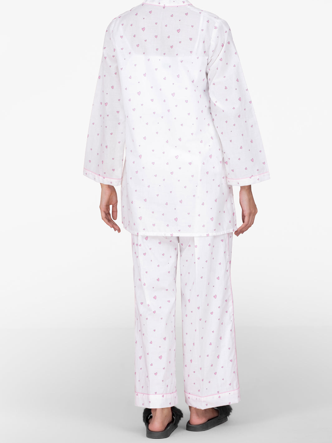 White Cotton 2Pc Stitched Nightwear - AL-LKS-NW-1014
