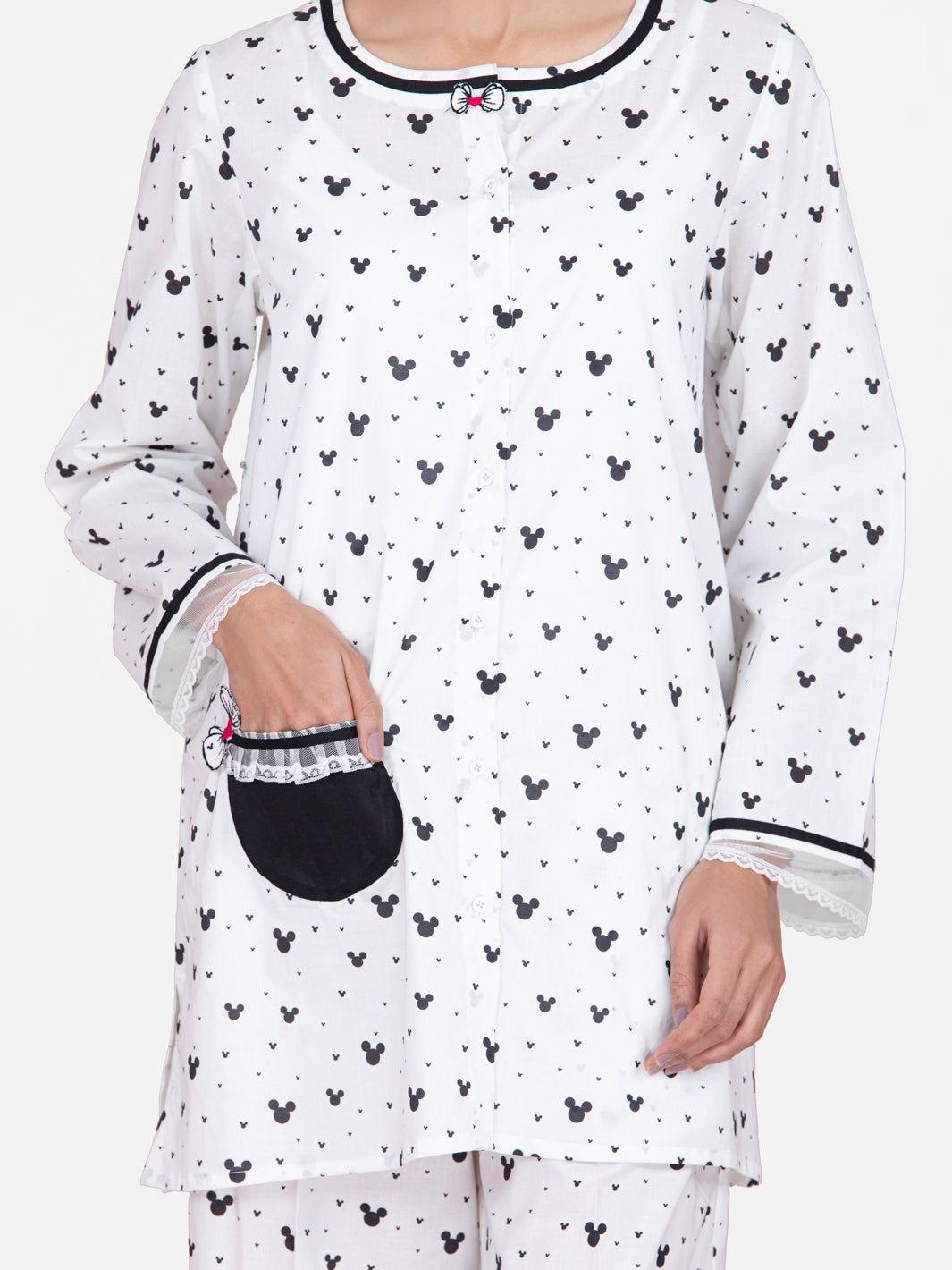 Black & White Cotton 2Pc Stitched Nightwear - AL-LKS-NW-1016