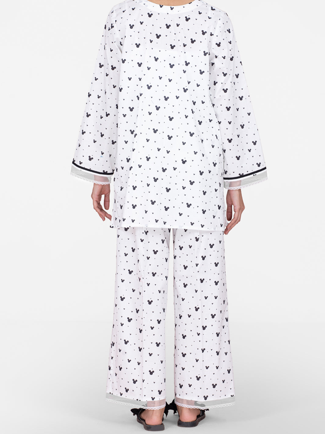 Black & White Cotton 2Pc Stitched Nightwear - AL-LKS-NW-1016
