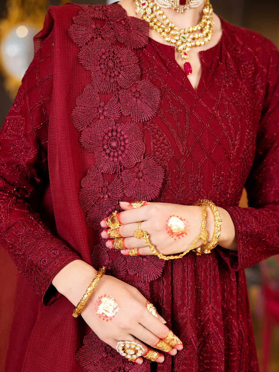 Maroon Poly-Net 3Pc Formal Stitched - AL-3PS-LS-372