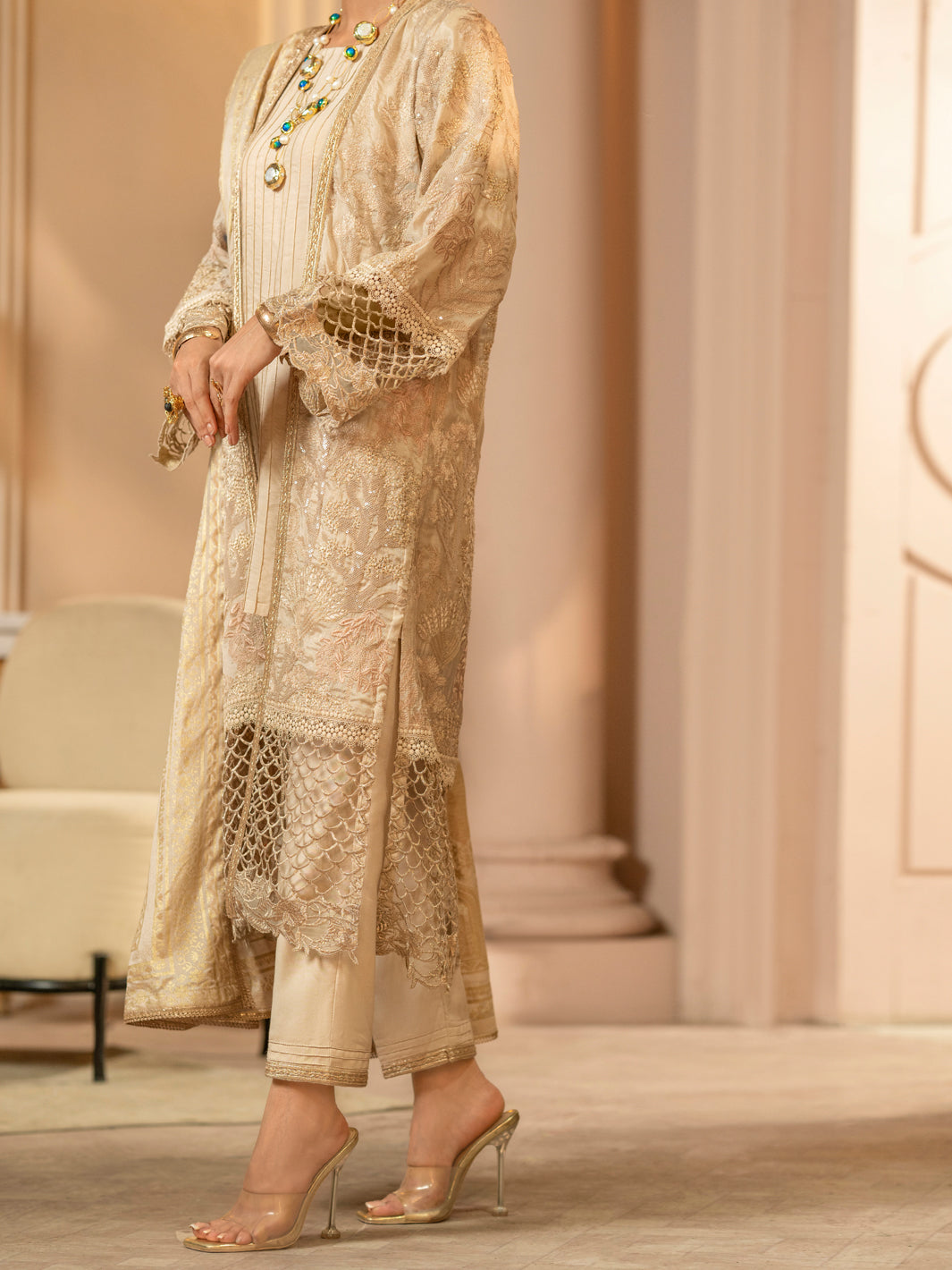 Light Brown Chiffon 3Pc Formal Unstitched - AL-3PS-LS-UN-423