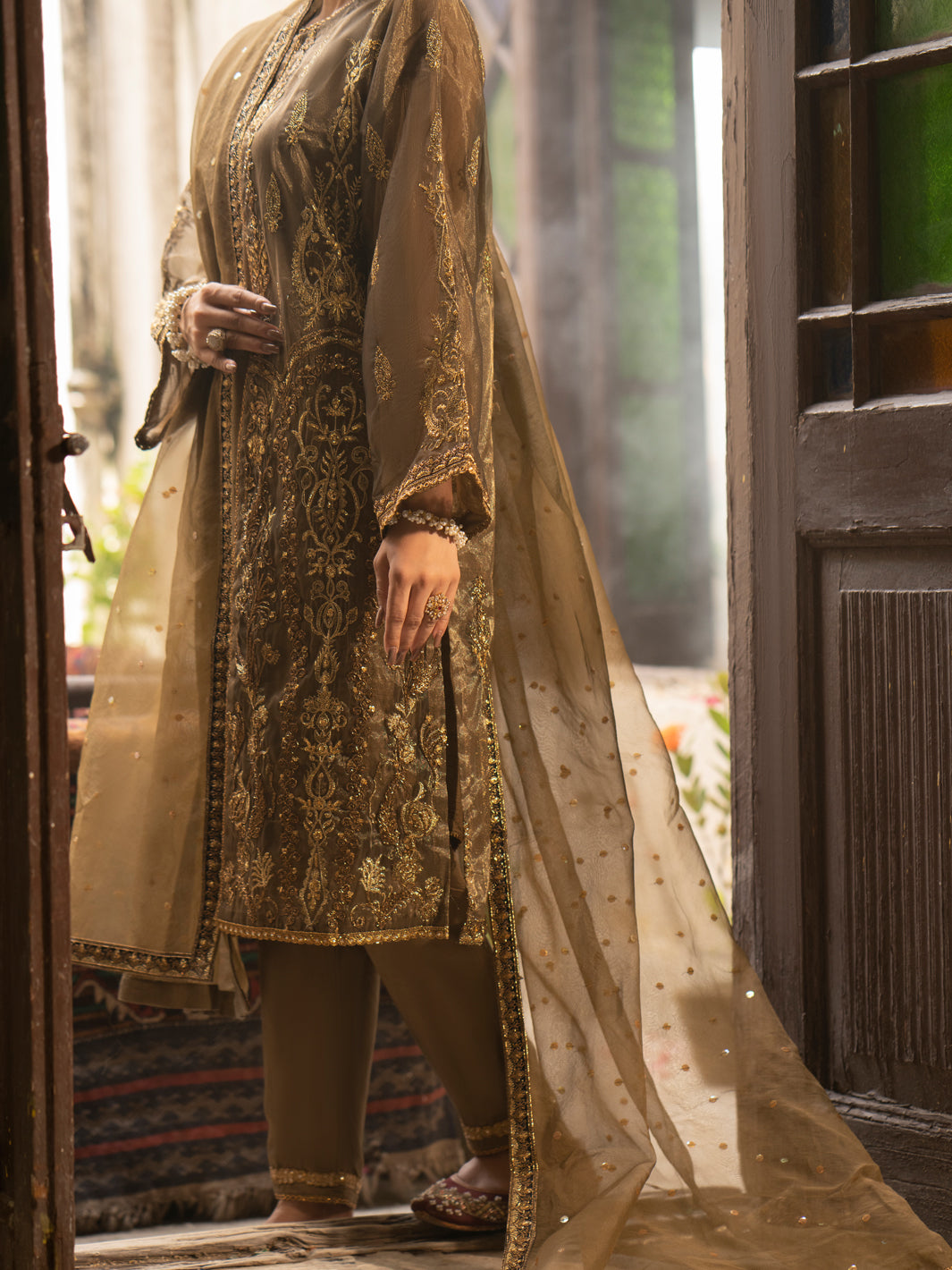 Brown Shimmer Net 3 Piece Formal Unstitched - AL-3PS-LS-UN-446