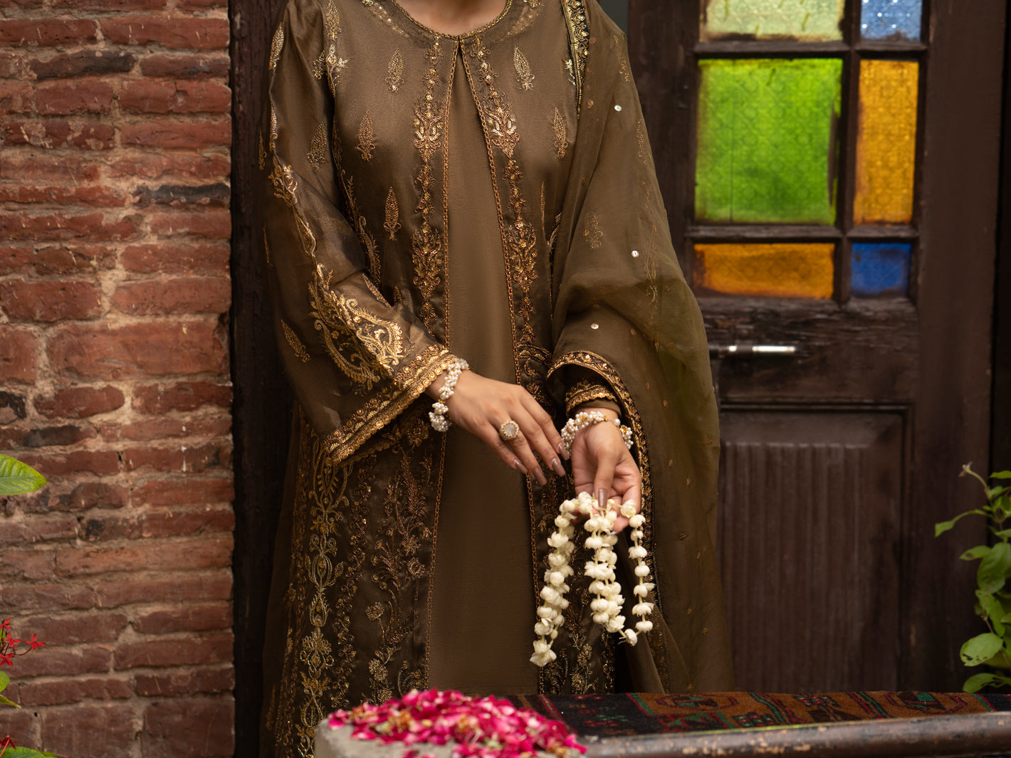 Brown Shimmer Net 3 Piece Formal Unstitched - AL-3PS-LS-UN-446