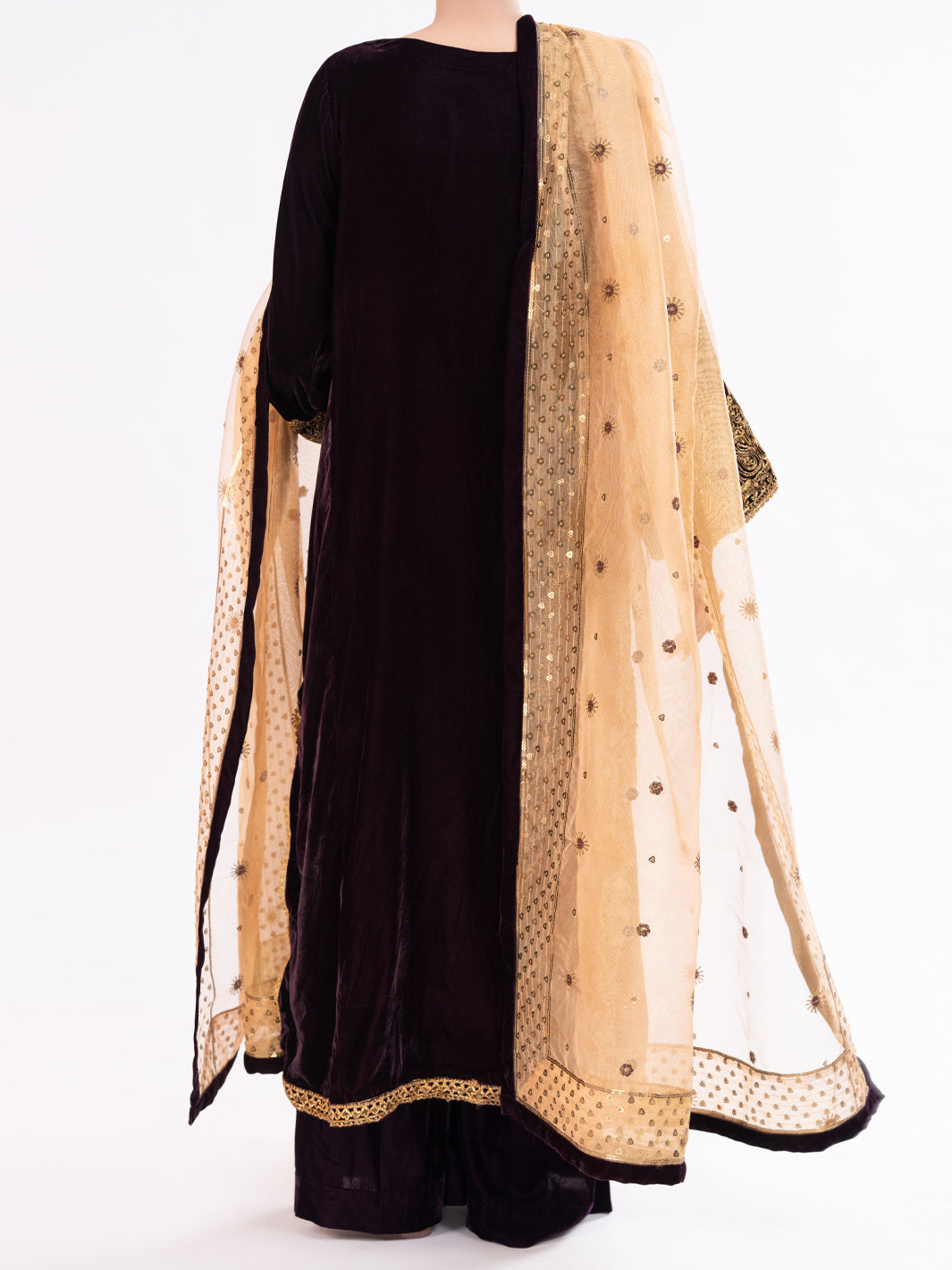 Maroon Velvet Formal 3Pc Stitched - AL-3PS-LS-560