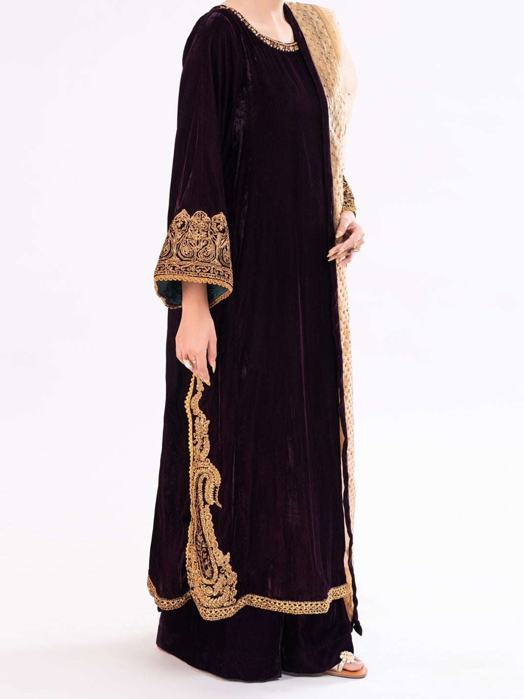 Maroon Velvet Formal 3Pc Stitched - AL-3PS-LS-560
