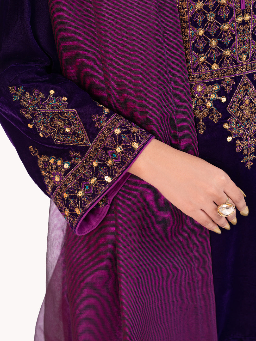 Purple Velvet Formal 3Pc Stitched - AL-3PS-LS-561
