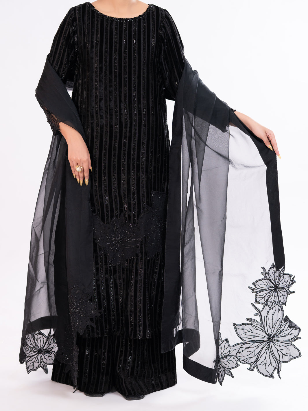 Black Velvet Formal 3Pc Stitched - AL-3PS-LS-562