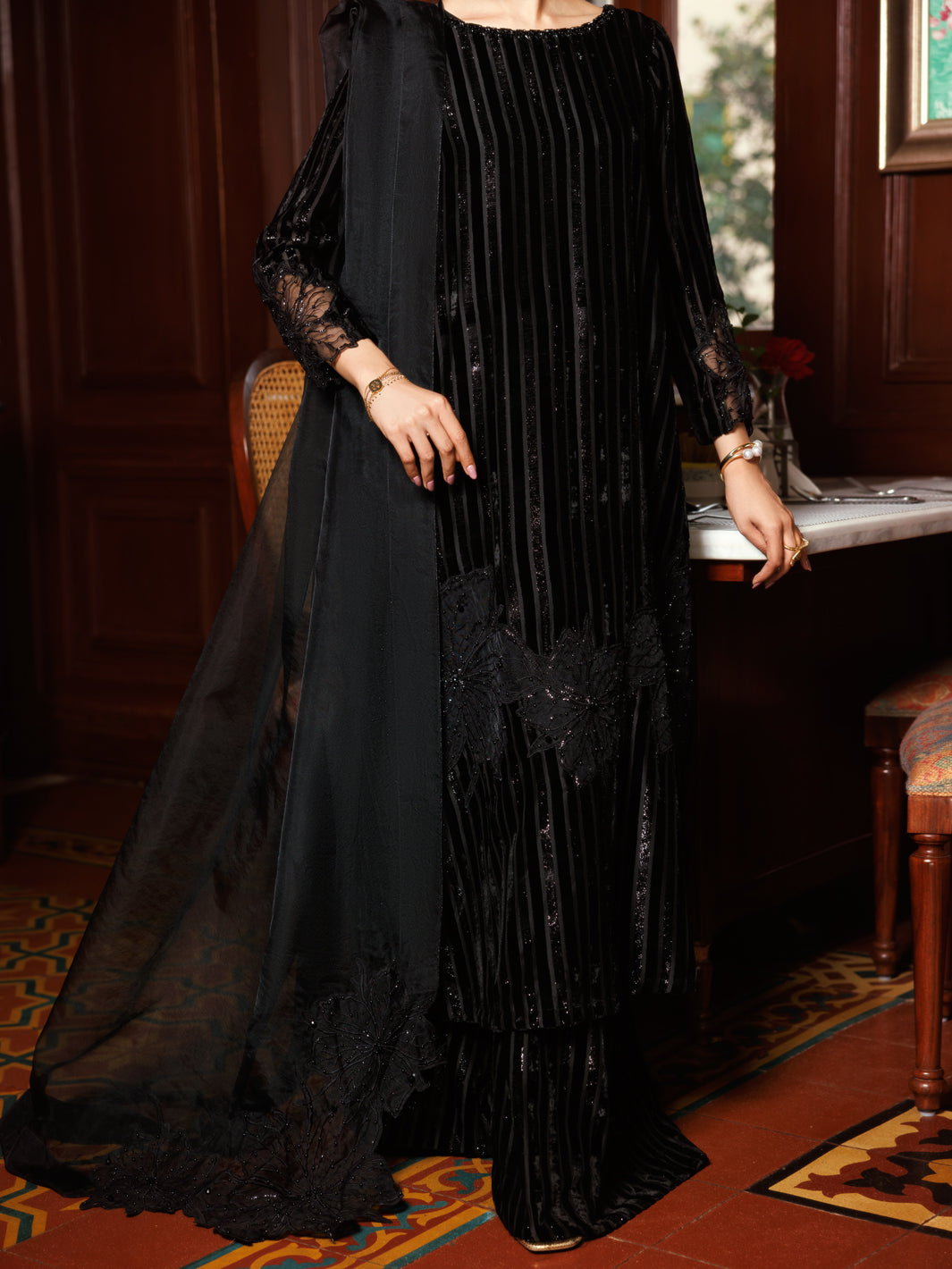 Black Velvet Formal 3Pc Stitched