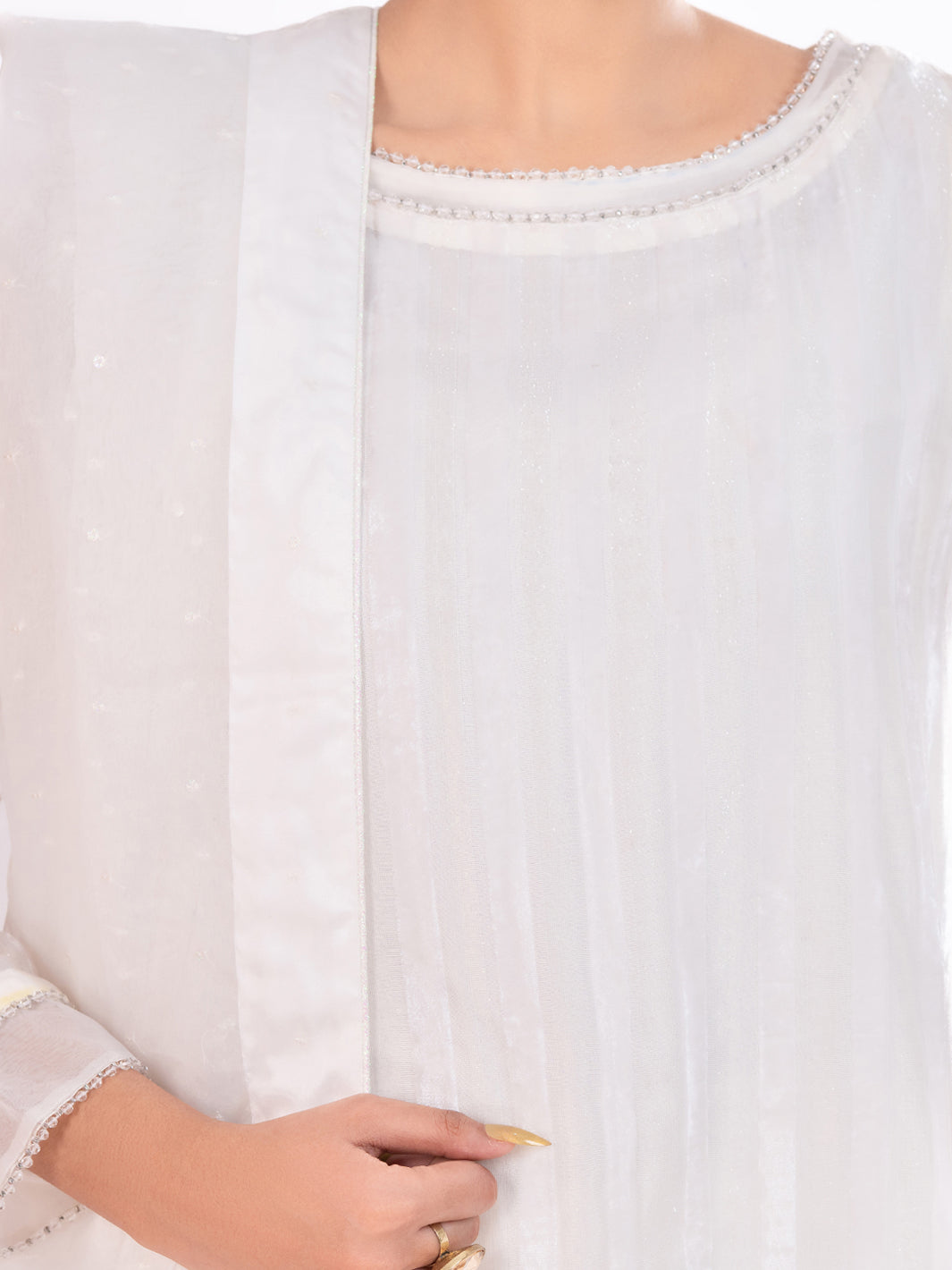 White Palachi Velvet Formal 3Pc Stitched - AL-3PS-LS-563