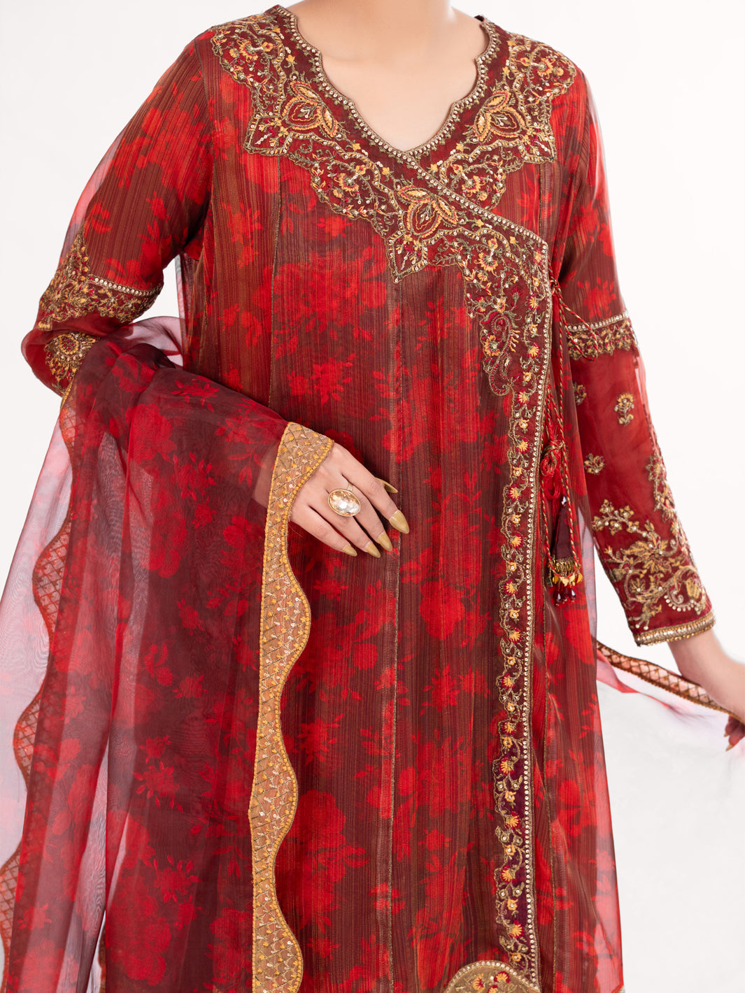 Maroon Mesuri Formal 3Pc Stitched - AL-3PS-LS-570