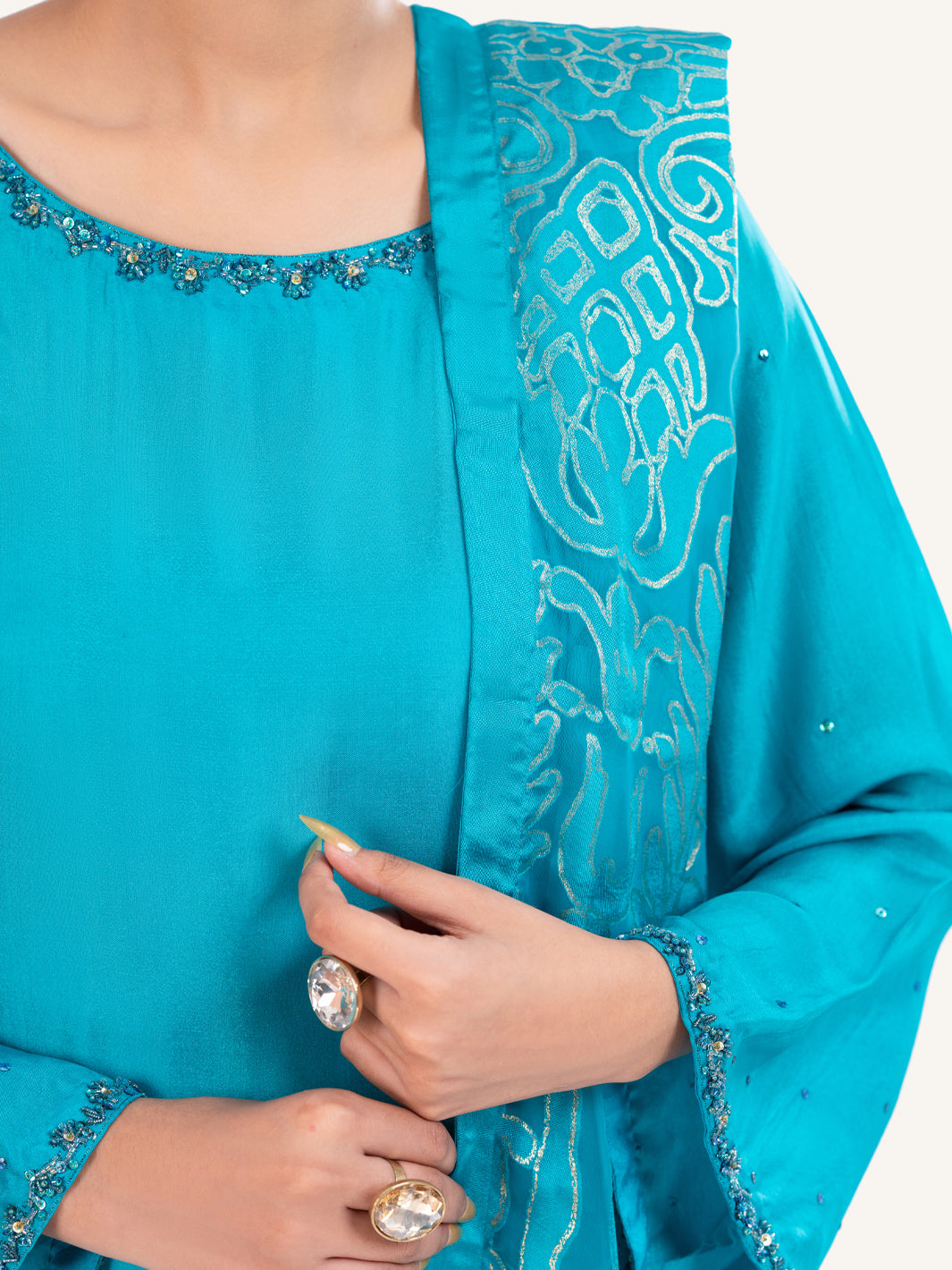 Sea Green Sheesha Silk Formal 3Pc Stitched - AL-3PS-LS-579