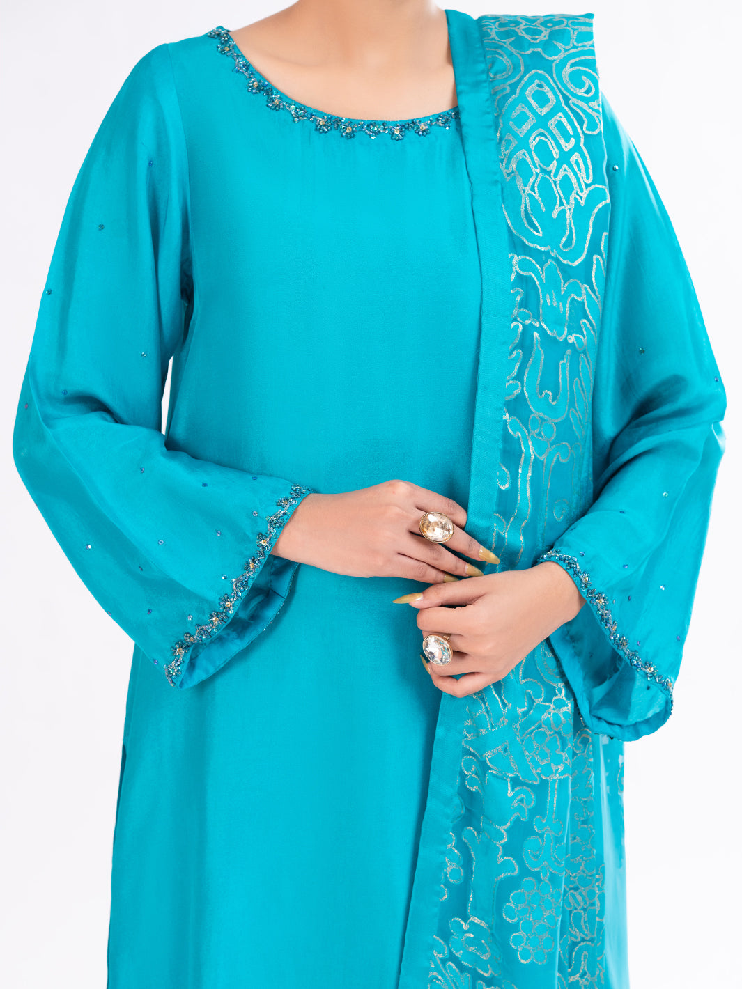 Sea Green Sheesha Silk Formal 3Pc Stitched - AL-3PS-LS-579