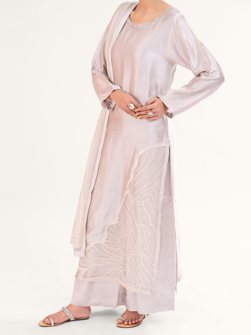 Beige Sheesha Silk Formal 3Pc Stitched - AL-3PS-LS-580