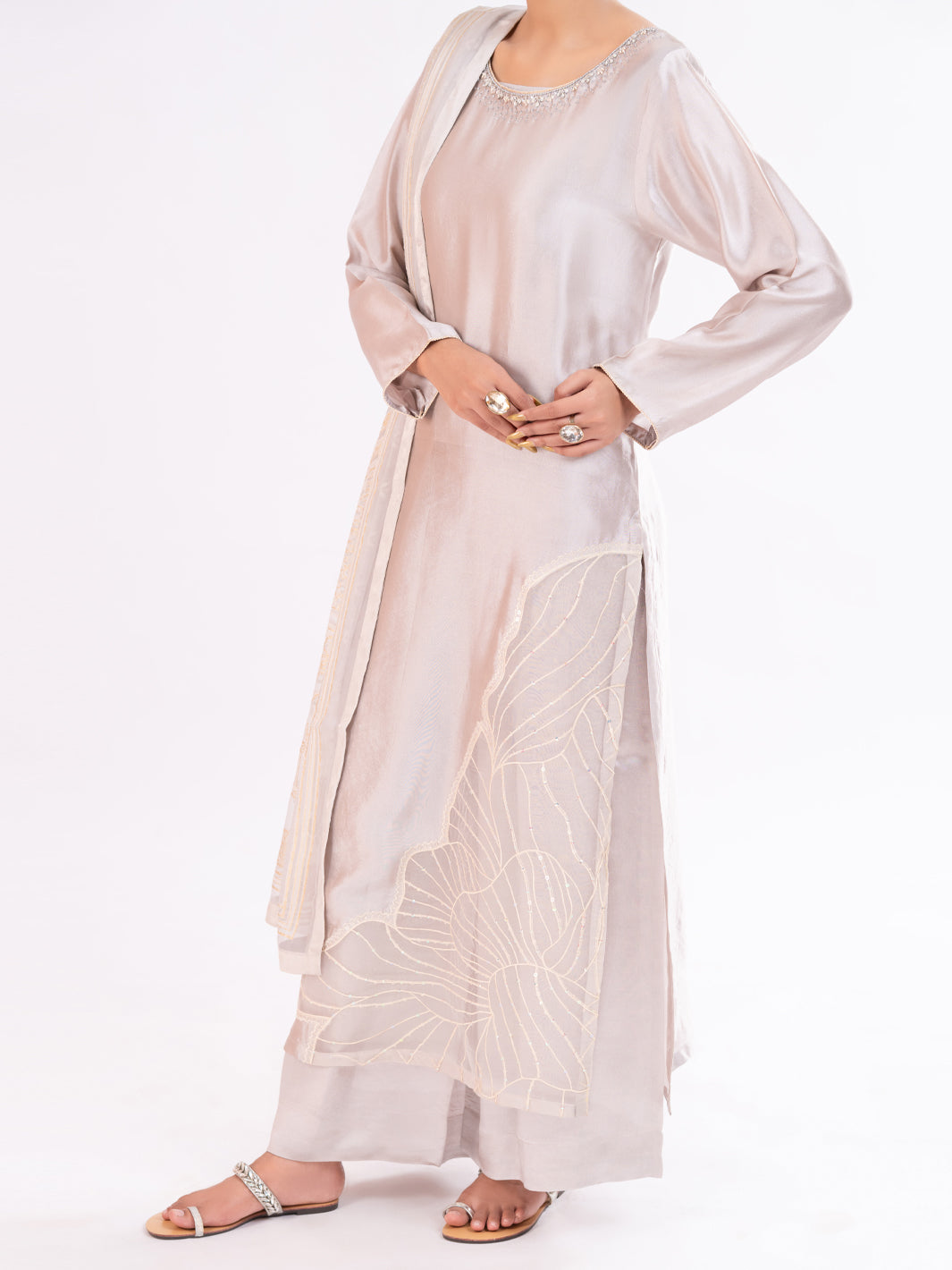 Beige Sheesha Silk Formal 3Pc Stitched - AL-3PS-LS-580
