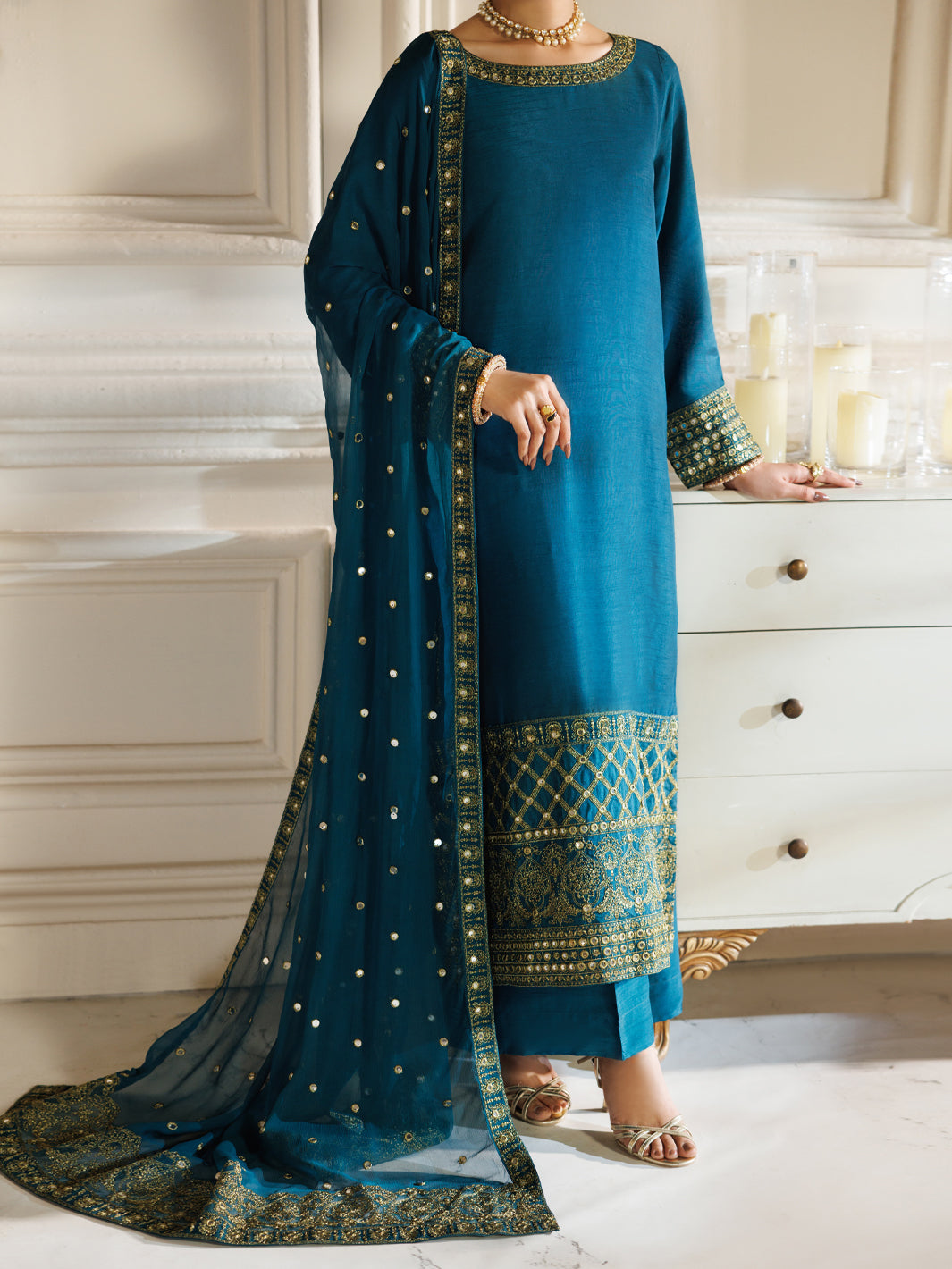 Turquoise Raw Silk Formal Stitched 3Pc - AL-3PS-LS-601 Almirah Turquoise Raw Silk Formal Stitched 3Pc - AL-3PS-LS-601 Almirah