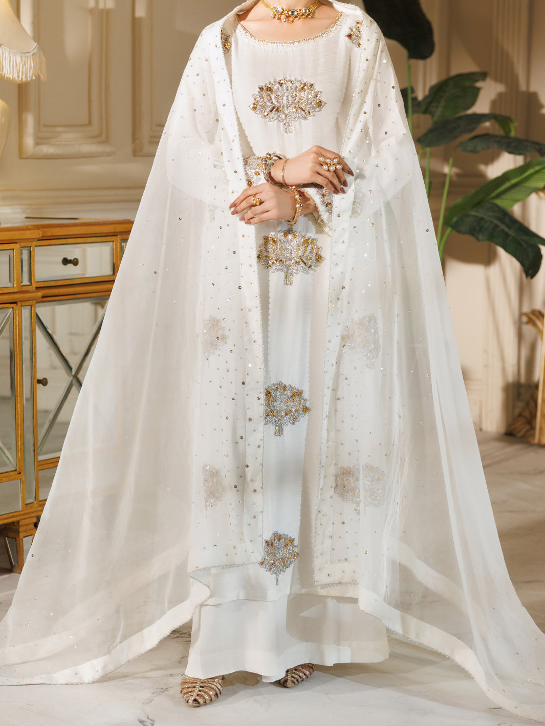 White Raw Silk Formal Stitched 3Pc - AL-3PS-LS-607