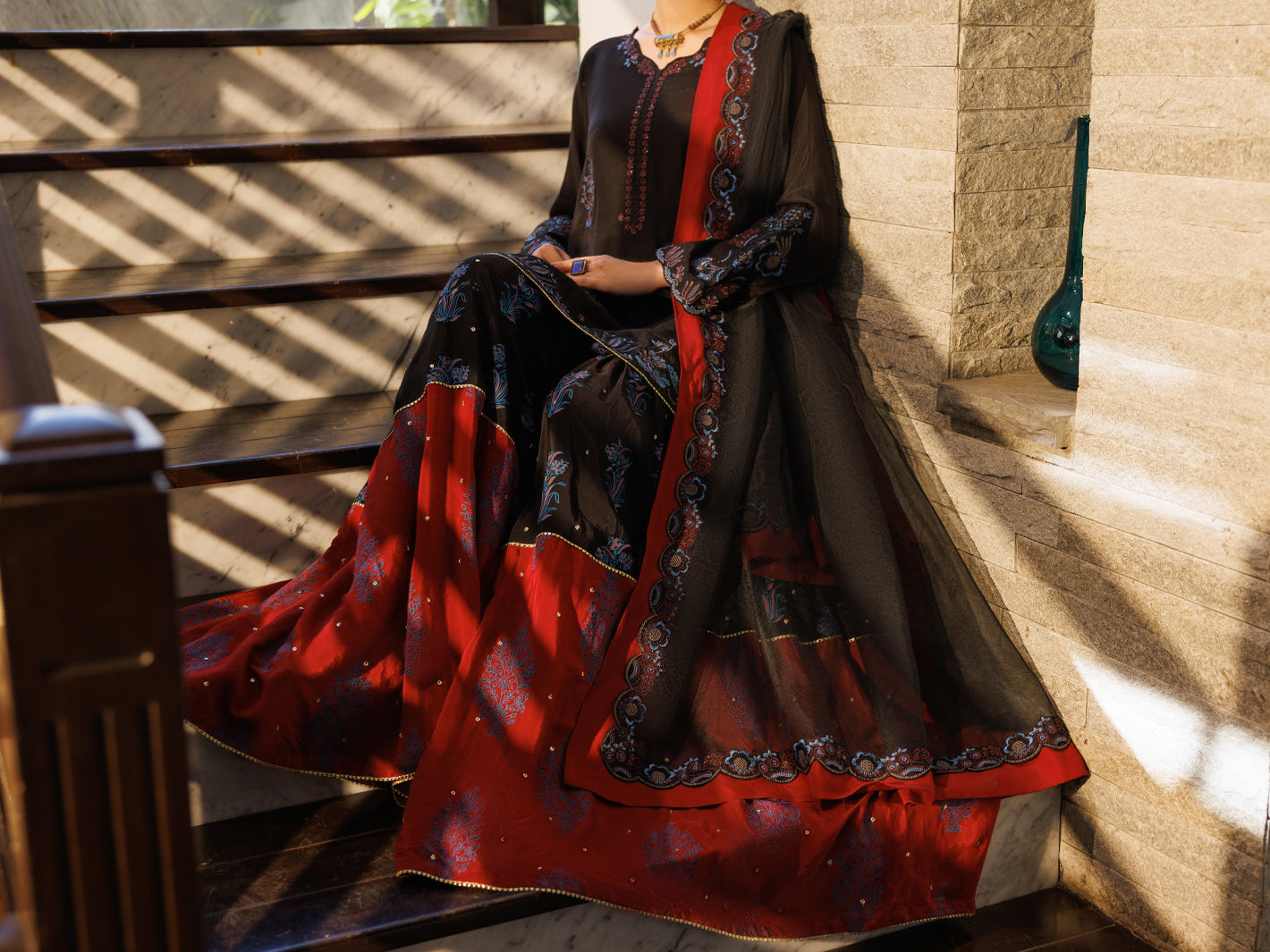 Black Sheesha Silk Formal Stitched 3 Piece - AL-3PS-LS-628