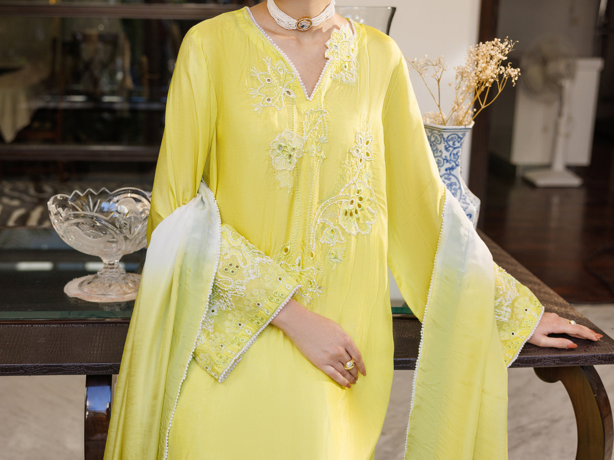 Lemon Sheesha Silk Formal 3Pc Stitched - AL-3PS-LS-632