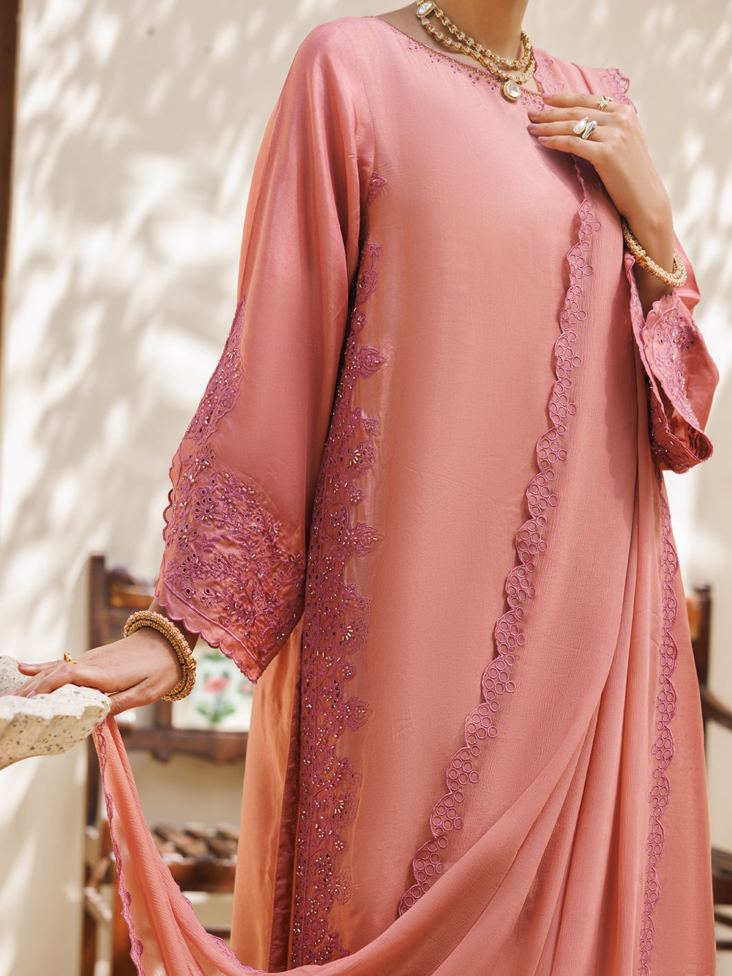 Light Pink Sheesha Silk Formal Stitched 3Pc - AL-3PS-LS-639